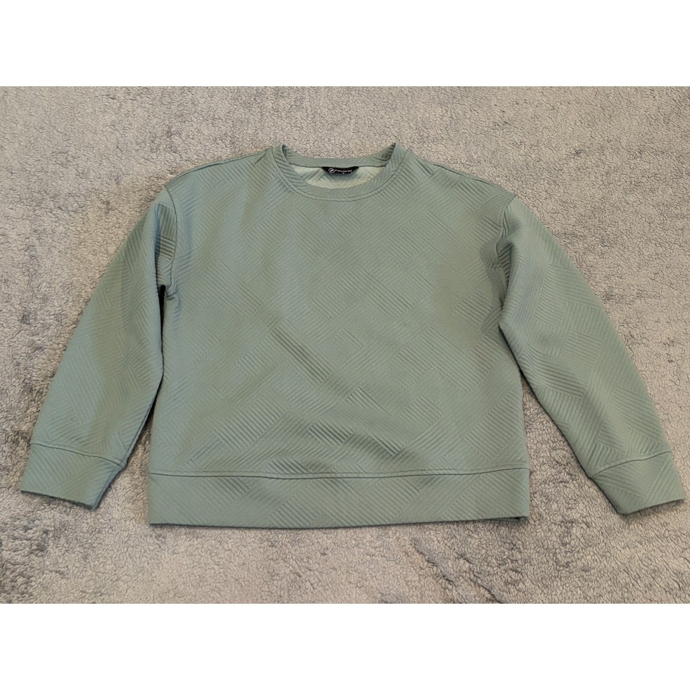 Pretty Garden Sweater Womens Medium Turquoise Crew Neck Pullover Long Sleeve